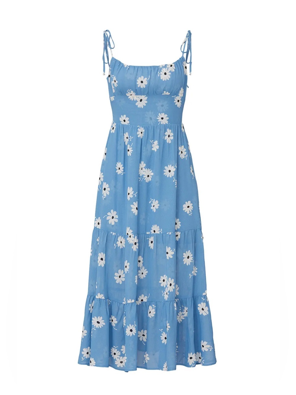 Reformation Kealy Tiered Mini Dress Chelsea Girl Blue Daisy Floral - Picture 3 of 13